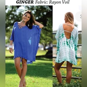 Khush Clothing Hawai'I Angel-wing Tunic Ginger in Ocean Mist Tie-dye. Rayon…